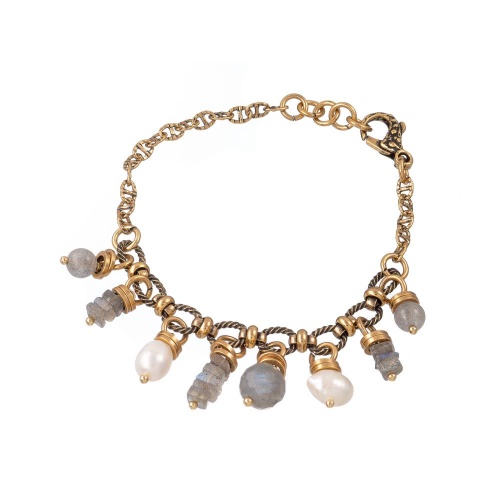 Браслет Alcozer&J, с лабрадоритом и жемчугом, AL-B38CG25-R серый