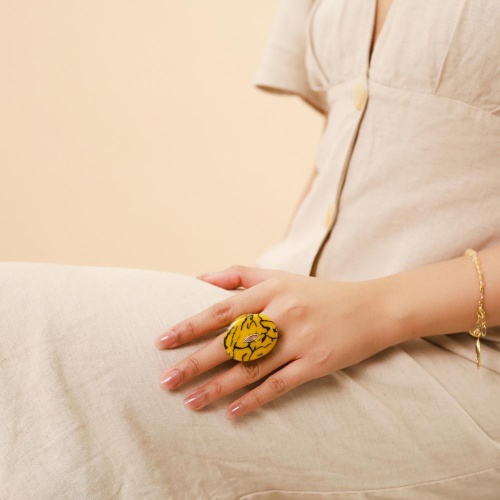 Кольцо Nature Bijoux, Gaia, термитник в смоле, галиотис, NB23.1-19-24812 желтый, 18 фото 5