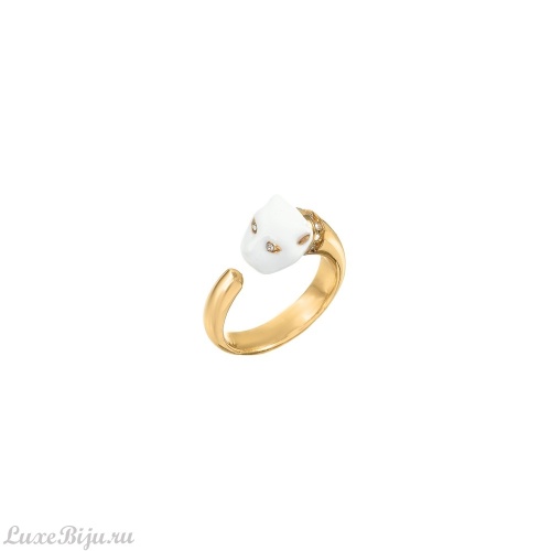 Кольцо Polina Firenze, незамкнутое, пантера, кристаллы, эмаль, PF26.1-AN4052 белый, 18,5