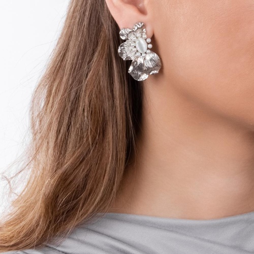 Серьги Moon Paris, кошачий глаз и искусственный жемчуг, Mo-Y24.06-041 серебристый фото 2