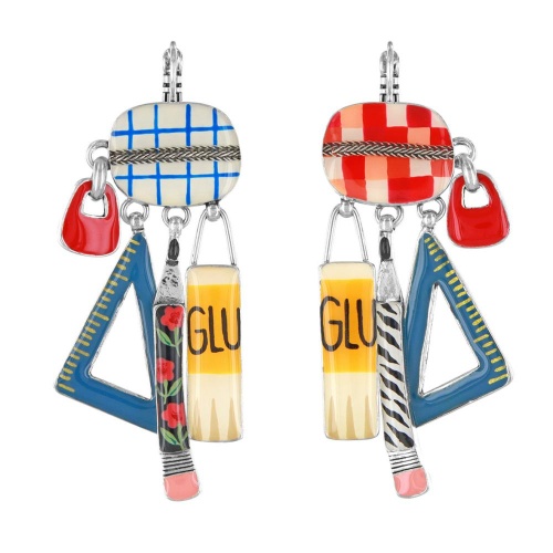 Серьги TARATATA, Gomme, асимметрия, цветная смола,золотая краска, TT-W25-03730-10M серебристый