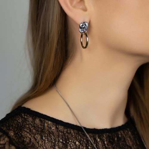 Серьги Moon Paris, Ringo, биколор, с подвеской в форме овала, MR-26.01-027 серебристый фото 2