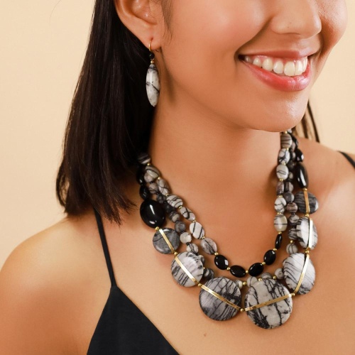 Серьги Nature Bijoux, Berlin, с агатом и яшмой, NB23.2-12-78745 серый фото 3