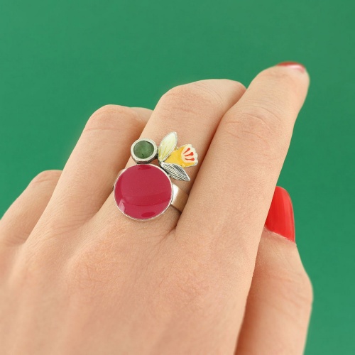 Кольцо TARATATA, Jonquille, разъемное, с цветной смолой и агатом, TT-W24-01403-103 красный фото 3
