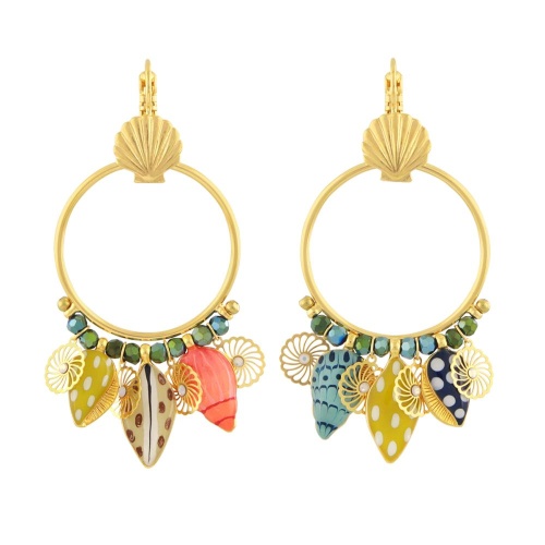Серьги TARATATA, Archipel, асимметричные, смола, стразы, бусины, TT-E24-03726-20M золотистый