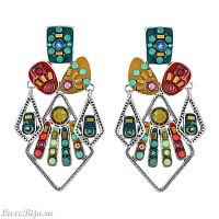Клипсы TARATATA, Pile ou face, с цветной смолой, бусинами и стразами, TT-W22-21504-10M серебристый