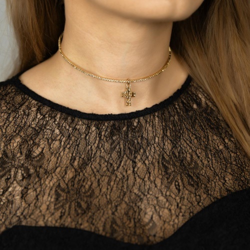 Колье Moon Paris, Ringo Queen, гривна с крестом и кристаллами, MRQ-26.01-003 золотистый фото 3