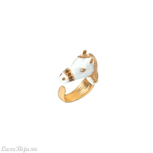 Кольцо Polina Firenze, незамкнутое, лошадь, кристаллы, эмаль, PF26.1-AN2492 белый