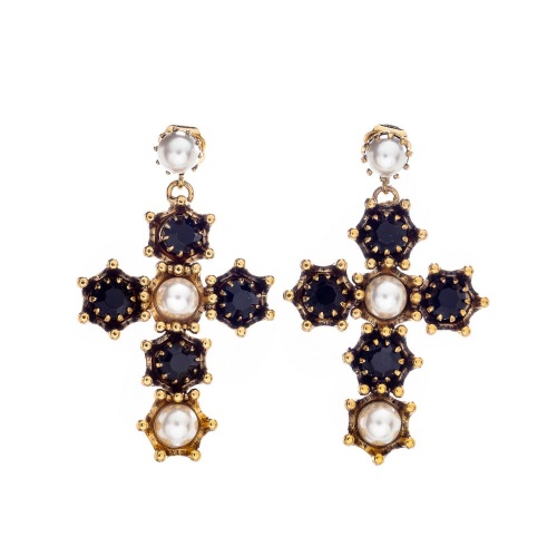 Серьги Celeste G, крест с кристаллами Swarovski и жемчугом, CS26.1-2183 черный