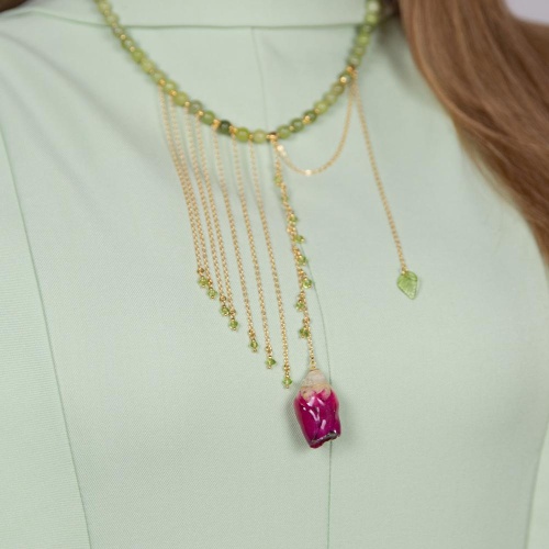 Колье Lanzerotti, Erbario, с жадом. перидотом и бутоном розы, LZ-26.02-055 зеленый фото 3