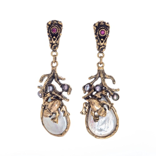 Серьги Alcozer&J, жемчуг, рубин, сапфир, AL2411-O118BP24 золотистый