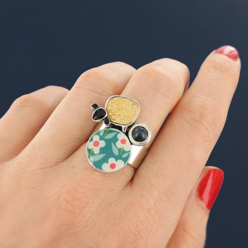 Кольцо TARATATA, Tweed, разъемное, с цветной смолой и гематитом, TT-W24-06431-10M серебристый фото 5