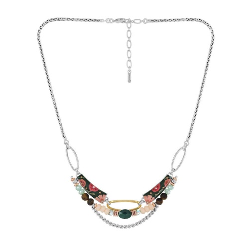 Колье TARATATA, Hotel particulier, смола, стразы, микробусины, бронзит, TT-H23-06106-10M серебристый фото 8