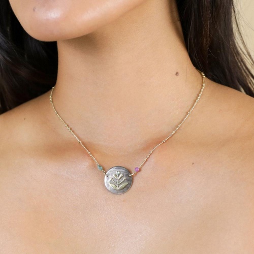 Колье Franck Herval, Celinda, перламутр, Swarovski, бусина, арагонит, FH25.2-15-64421 серый фото 3