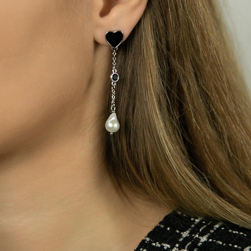 Серьги Lanzerotti, Pianoforte, с жемчугом, кристаллом и эмалью, LZ-25.12-395 черный фото 2