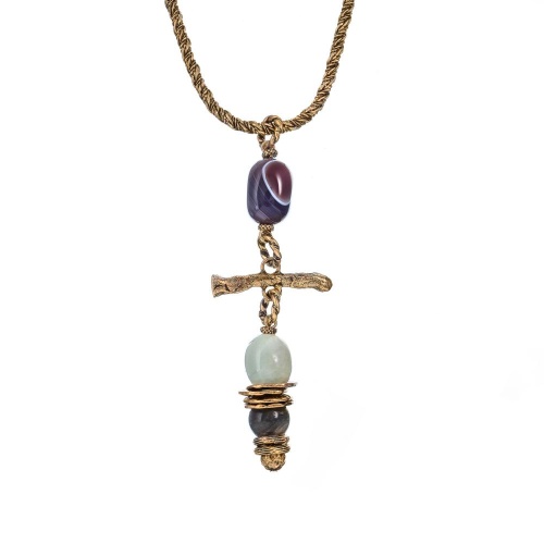 Колье Alcozer&J, с агатом и аквамарином, AL-C48EB25-R золотистый фото 2