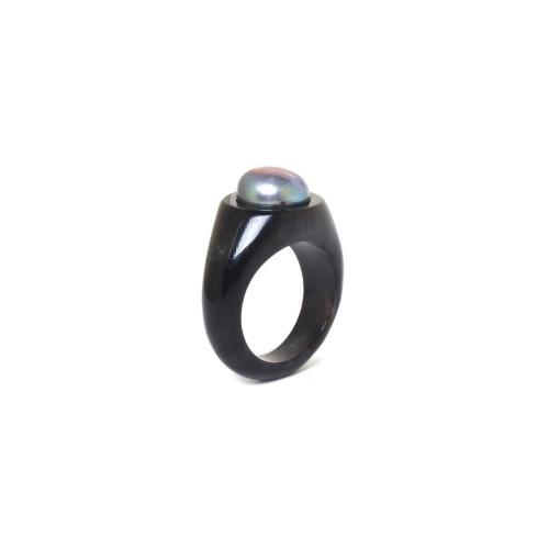 Кольцо Nature Bijoux, Blue pearl, из рога, с жемчугом, NB24.2-19-25145 черный, 17,5 фото 4