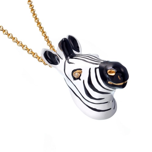 Колье Polina Firenze, зебра с кристаллами и эмалью, PF25.2-PE4283 белый фото 2