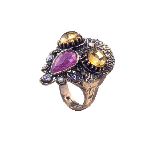 Кольцо Alcozer&J, цитрин, рубин, жемчуг, Swarovski, AL2312-A118ER23 золотистый фото 3