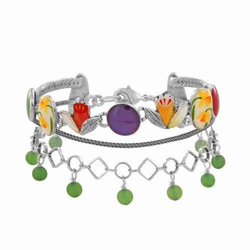 Браслет TARATATA, Jonquille, цветная смола, агат, порошок слюды, TT-W24-01301-10M серебристый