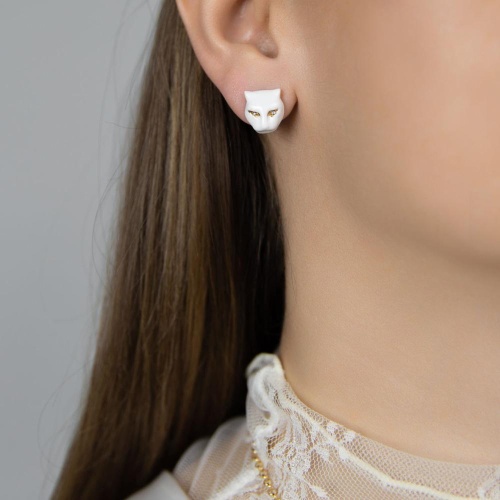 Серьги Polina Firenze, пантера с кристаллами и эмалью, PF26.1-OR2863 белый фото 2