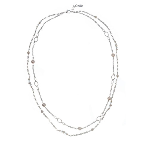 Колье Lanzerotti, Rococo, двойное, с жемчугом и кристаллами, LZ-26.07-254 белый
