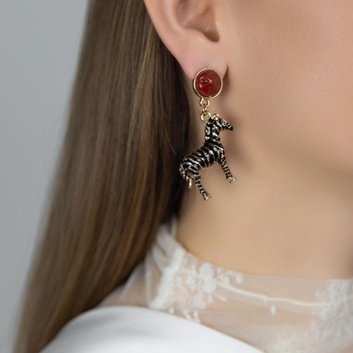 Серьги Moon Paris, зебра с цветной эмалью, Mo-Y26.03-003 черный фото 2