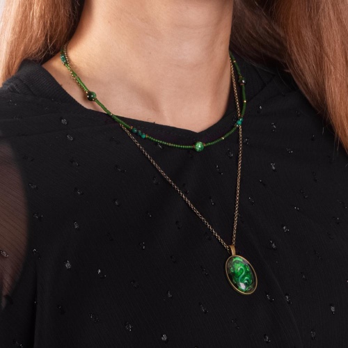 Колье Lanzerotti, Verde, тигровый глаз, малахит, жад, кулон-змея, LZ-24.12-559 зеленый фото 3