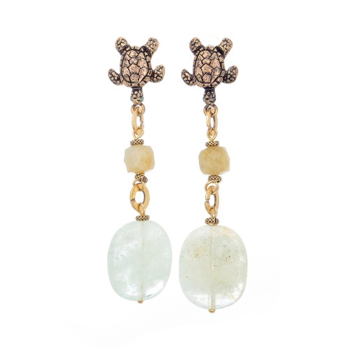 Серьги Alcozer&J, черепаха с аквамарином и кварцем, AL-O58AR24-R золотистый