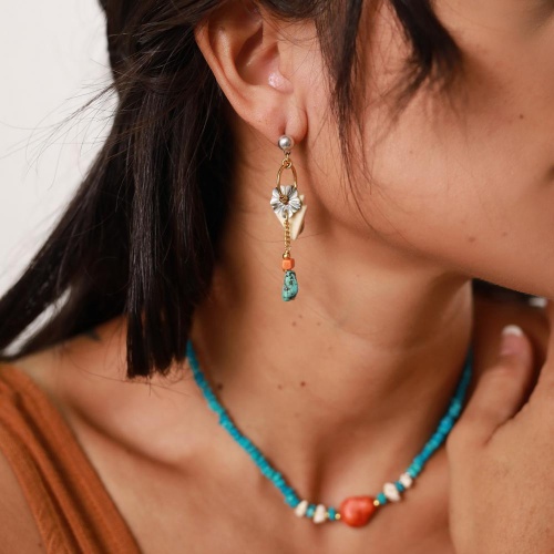 Серьги Nature Bijoux, Formentera, перламутр,говлит,тибетская бирюза,кость, NB22.1-12-77272 бирюзовый фото 5