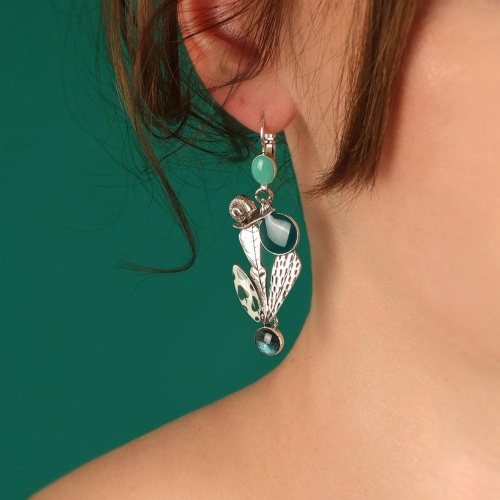 Серьги TARATATA, Green, с цветной смолой и порошком слюды, TT-E24-09778-104 бирюзовый фото 3