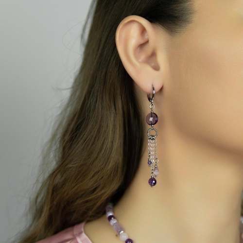 Серьги Lanzerotti, Iris, с аметистом и кошачьим глазом, LZ-26.03-070 фиолетовый фото 2