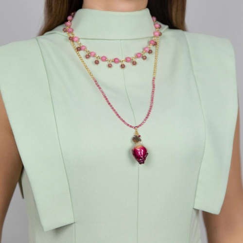 Колье Lanzerotti, Erbario, агат, клубничный кварц, циркон, роза, LZ-26.02-032 розовый фото 5