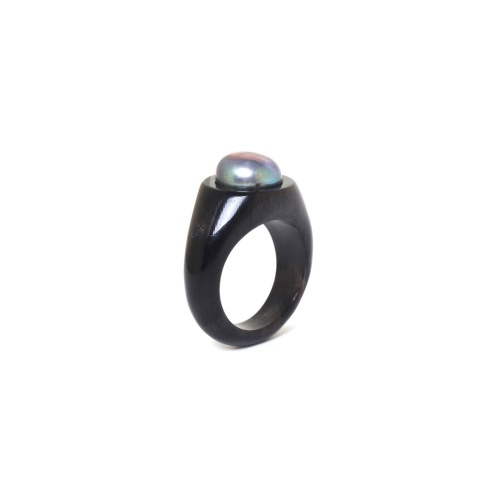 Кольцо Nature Bijoux, Blue pearl, из рога, с жемчугом, NB24.2-19-25145 черный, 17,5 фото 2