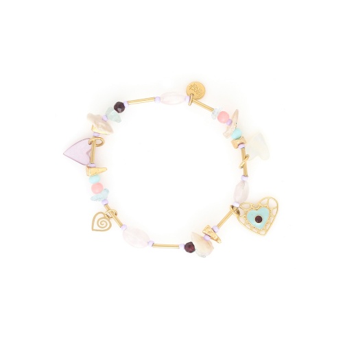 Браслет Franck Herval, Amanda, аквамарин, кварц, жемчуг, гранат, бусины, FH25.1-13-72902 золотистый фото 2