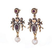 Серьги Alcozer&J, ангелы с жемчугом,гранатом и кристаллами, AL2602-OP3780C