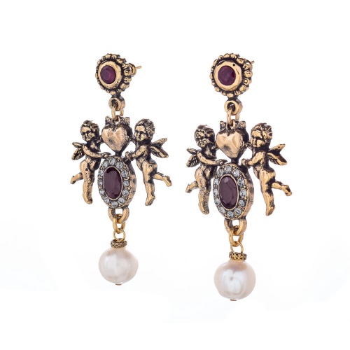 Серьги Alcozer&J, ангелы с жемчугом,гранатом и кристаллами, AL2602-OP3780C