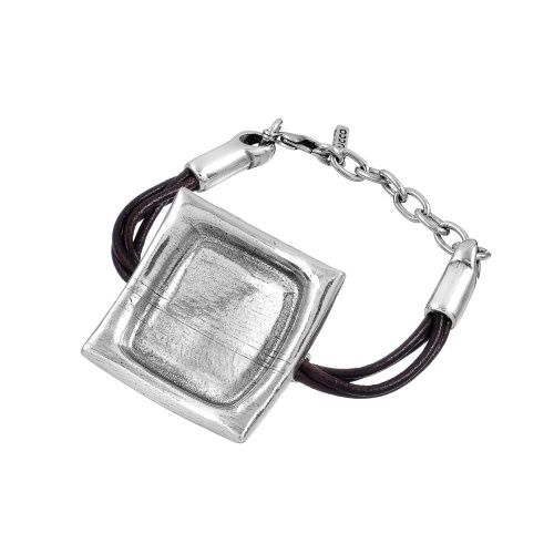 Браслет Tucco, Safari, кожаный, с геометрической вставкой, TC26.1-TMPU215 серебристый