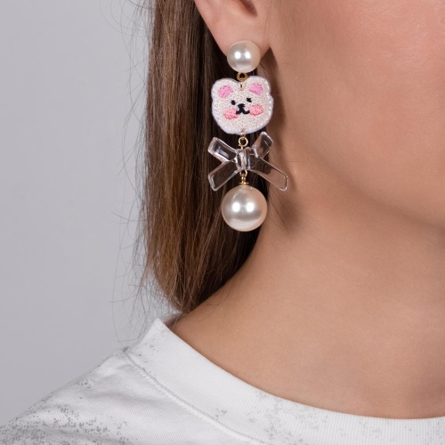 Серьги Moon Paris, Ringo Queen, с медведем из текстиля, с бусинами, MRQ-24.05-010 белый фото 2
