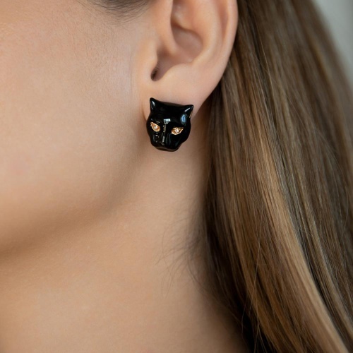 Серьги Polina Firenze, пантера с кристаллами и эмалью, PF26.1-OR2306 черный фото 2
