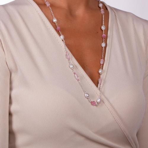 Колье Lanzerotti, Monroe, розовый кварц, жемчуг, кошачий глаз, LZ-23.07-233 розовый фото 4