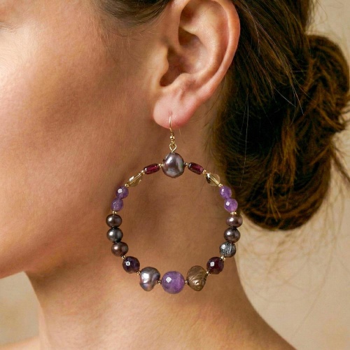 Серьги Nature Bijoux, Belle de nuit, жемчуг, дымчатый кварц, аметист, гранат, NB26.2-12-90834 фиолетовый фото 2