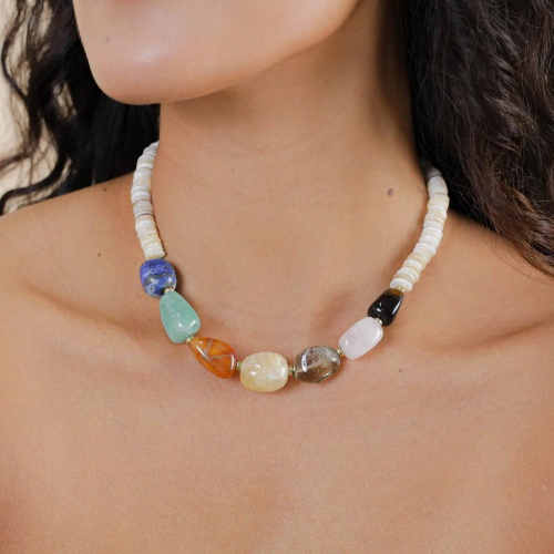 Колье Nature Bijoux, Minerama, перламутр, лазурит, амазонит,агат, кварц, NB26.1-15-43793 коричневый фото 2