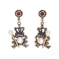 Серьги Alcozer&J, жемчуг, изумруд, рубин, Swarovski, AL2411-OP4285C золотистый