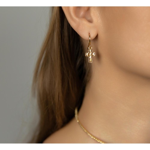 Серьги Moon Paris, Ringo Queen, с крестом и кристаллами, MRQ-26.01-004 золотистый фото 2