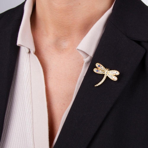 Брошь Moon Paris, Nord, стрекоза, с кристаллами, MoS-22.03-007 золотистый фото 3