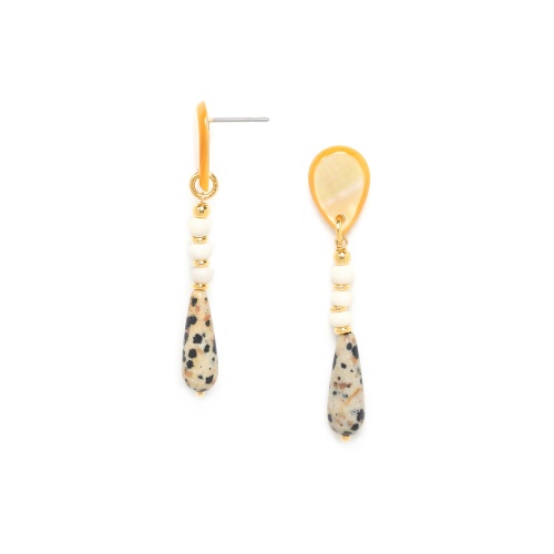 Серьги Nature Bijoux, Karakorum, перламутр,кость,далматинская яшма, NB22.1-12-77312 золотистый фото 6