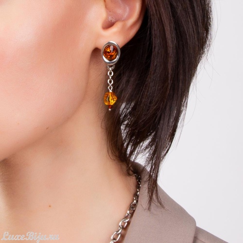 Серьги Lanzerotti, Fuoco, янтарь, гранат-спессартин,муранск.стекло, LZ-22.10-346 коричневый фото 2