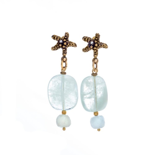 Серьги Alcozer&J, со звездой, аквамарином и жемчугом, AL-O48FR25-R мятный