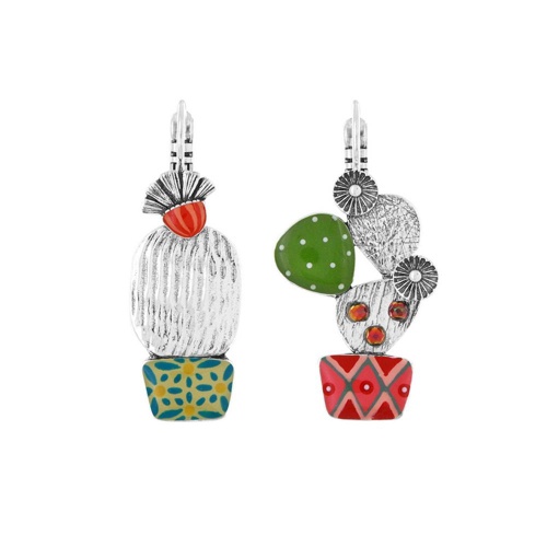 Серьги TARATATA, Cactus, асимметричные, смола, бусины, TT-E25-05748-10M серебристый